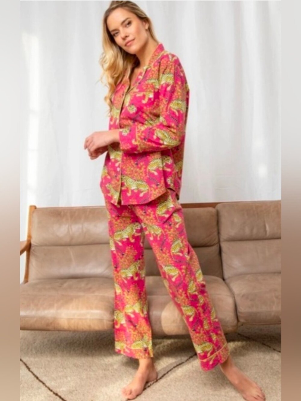 Print Fresh Bagheera Hot Pink Long Sleep Pajama Set  , size small